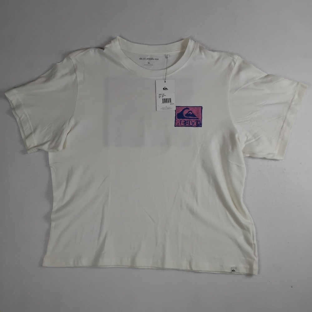 Quiksilver Womens XL White Logo Graphic T Shirt Short Sleeve Surf Skate NWT
